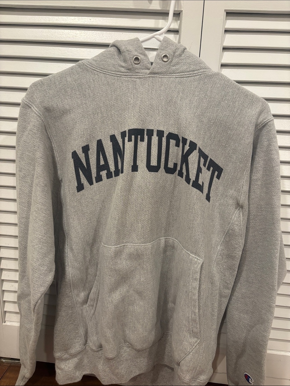 Champion Gray Nantucket Pullover Hoodie with Navy Arch Logo